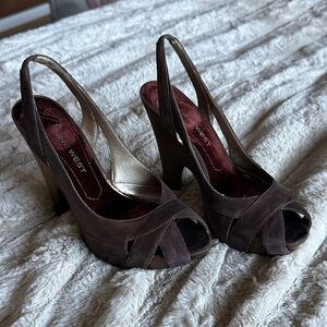 Nine West Dark Brown with gold shimmer Slingback Heels